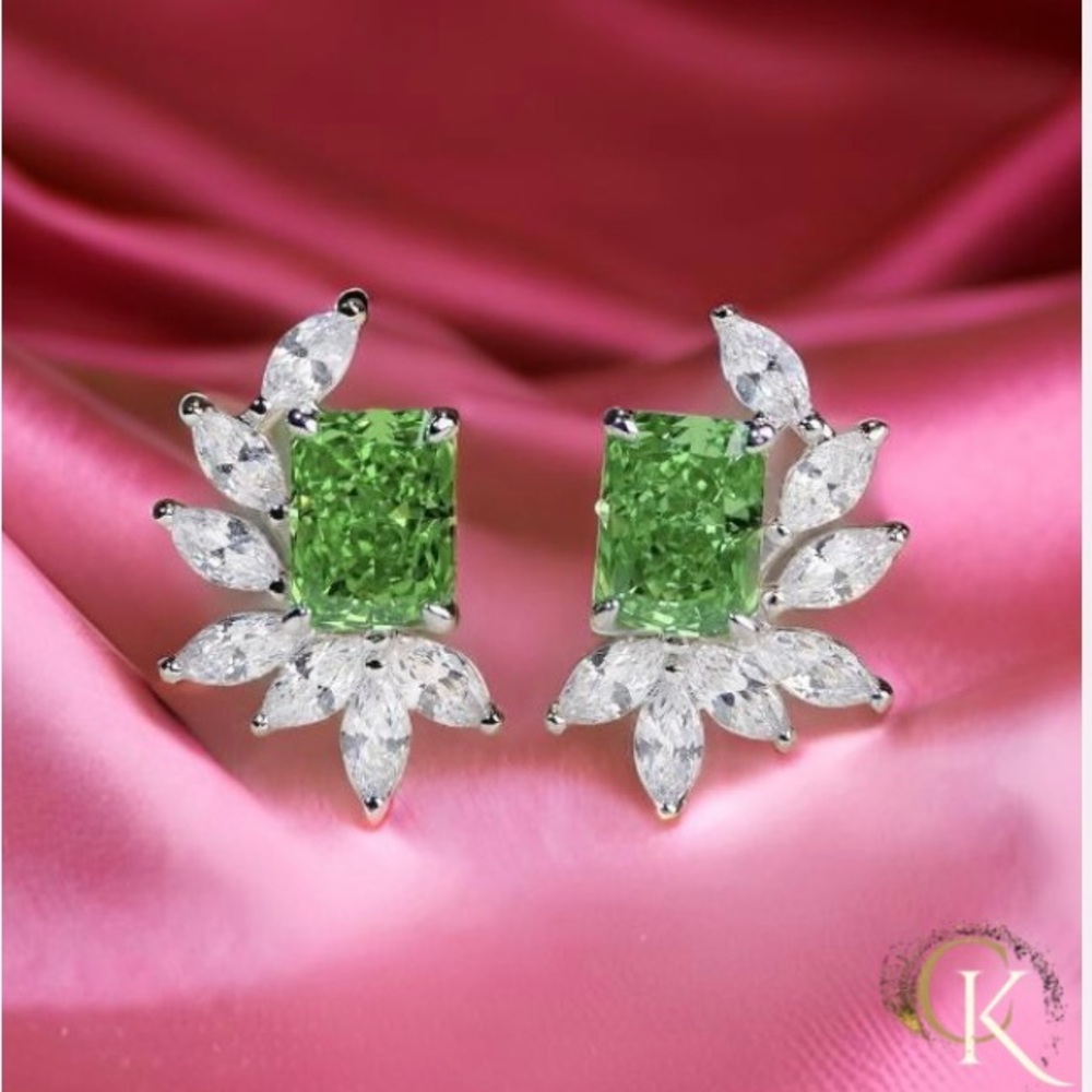 Emerald lab created diamond earrings
